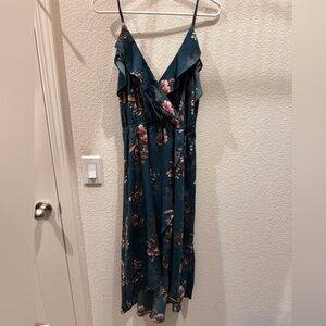 Meghan LA Teal Floral Wrap Maxi Dress
